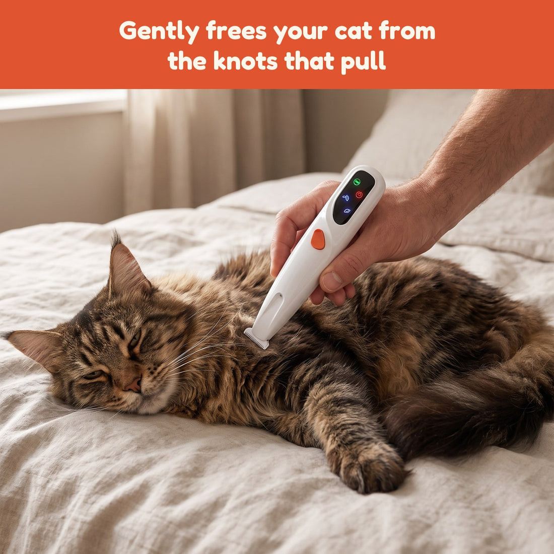 The clipper removing a knot on a long-haired cat