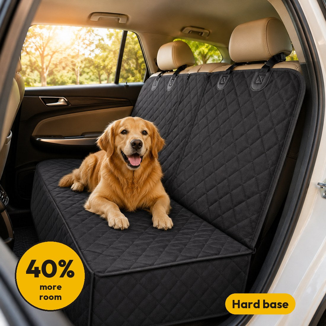 Black — Golden retriever lying on the CHICKEN DOG hard-bottom back seat cover