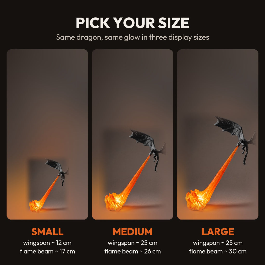 Small, Medium and Large sizes