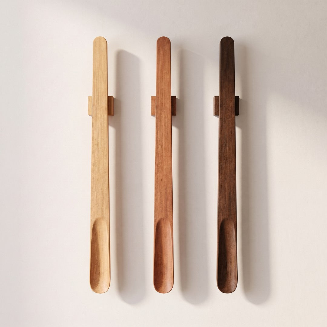 Three wood tones: light oak, dark oak and walnut