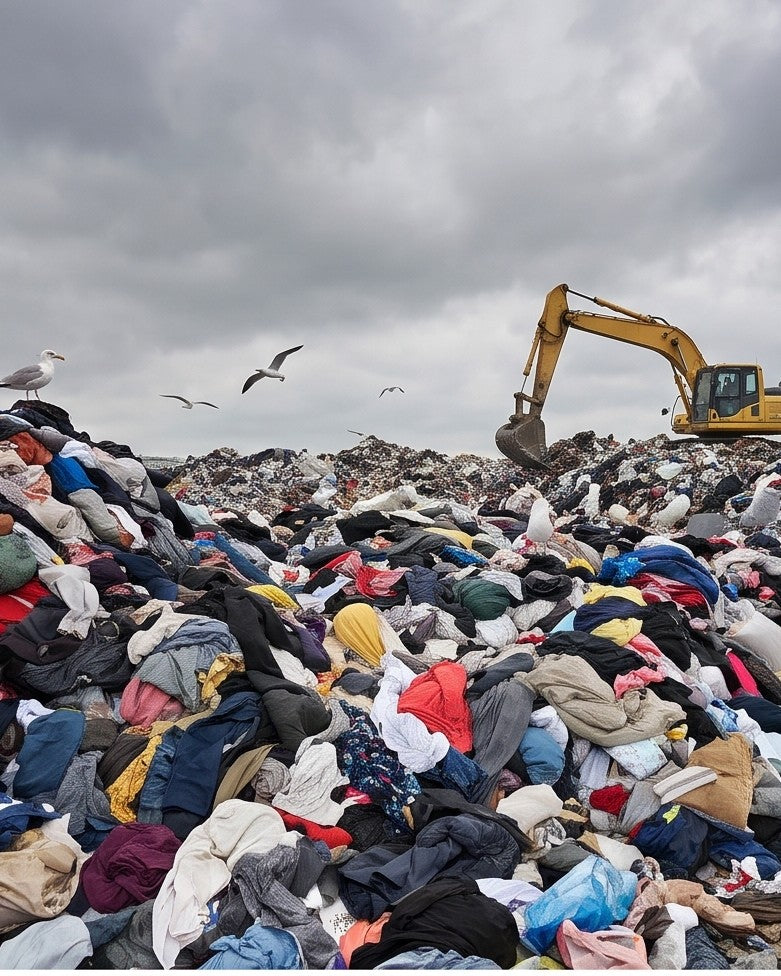 A mountain of discarded clothes at a landfill