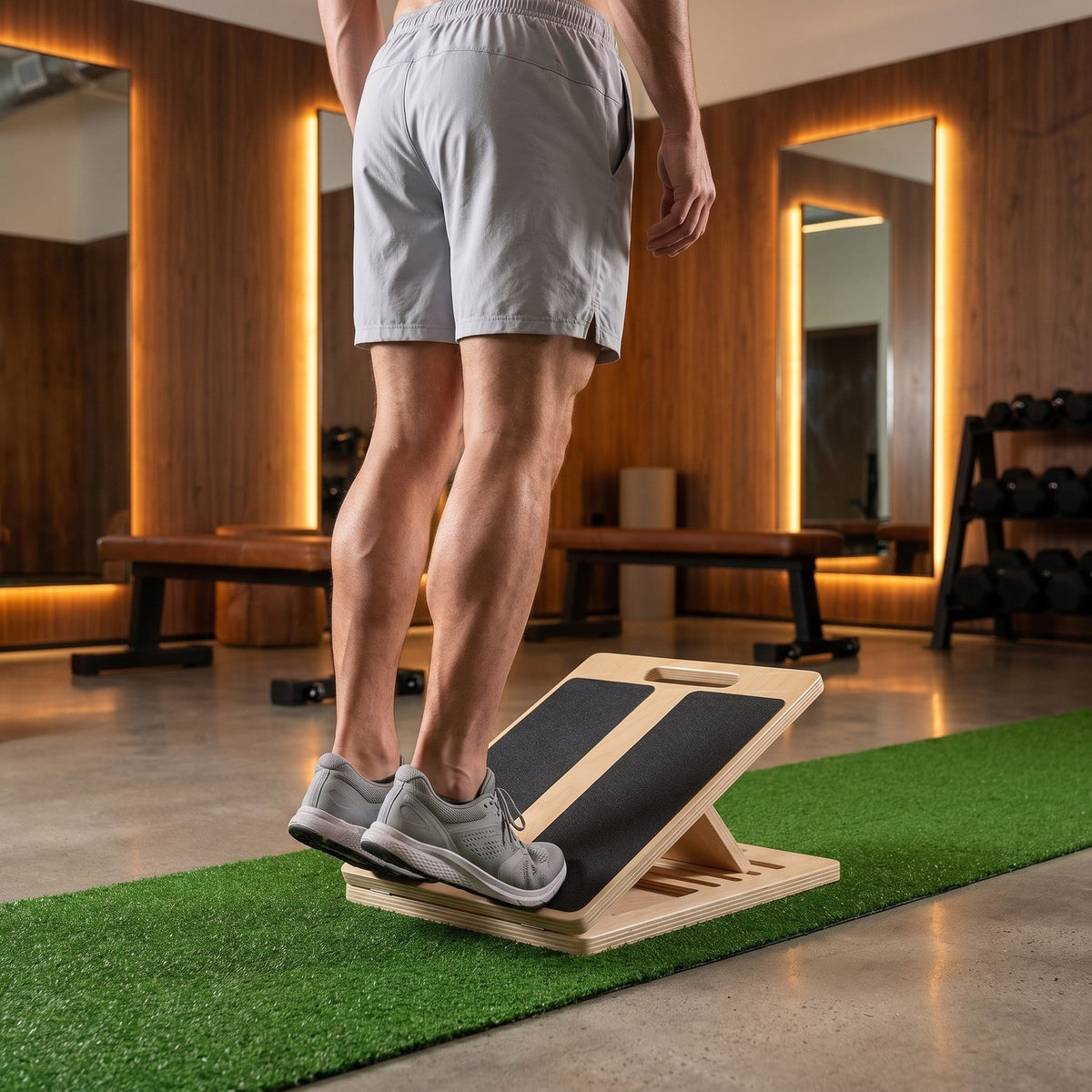 Standing calf stretch on the Incline Stretch Board