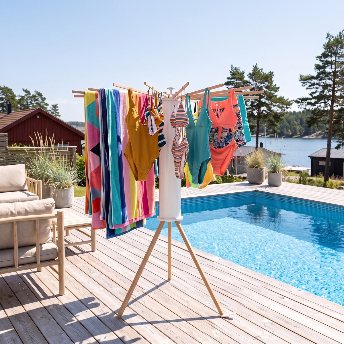 LUFTA by the pool with swimwear and towels