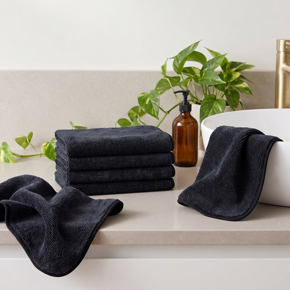 PUTSA cloths on a bathroom counter