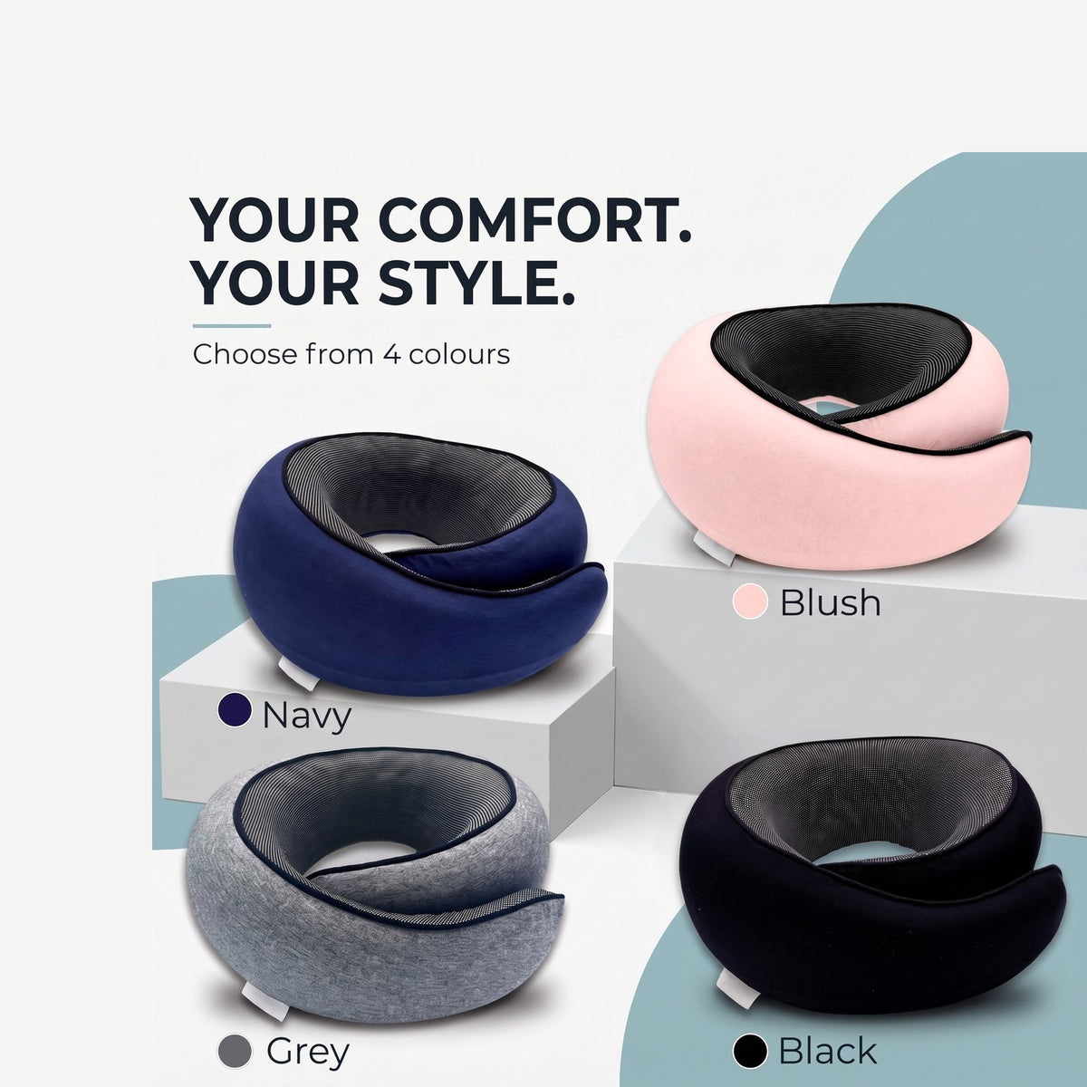 SLUMRA in four colours: navy, blush, grey and black