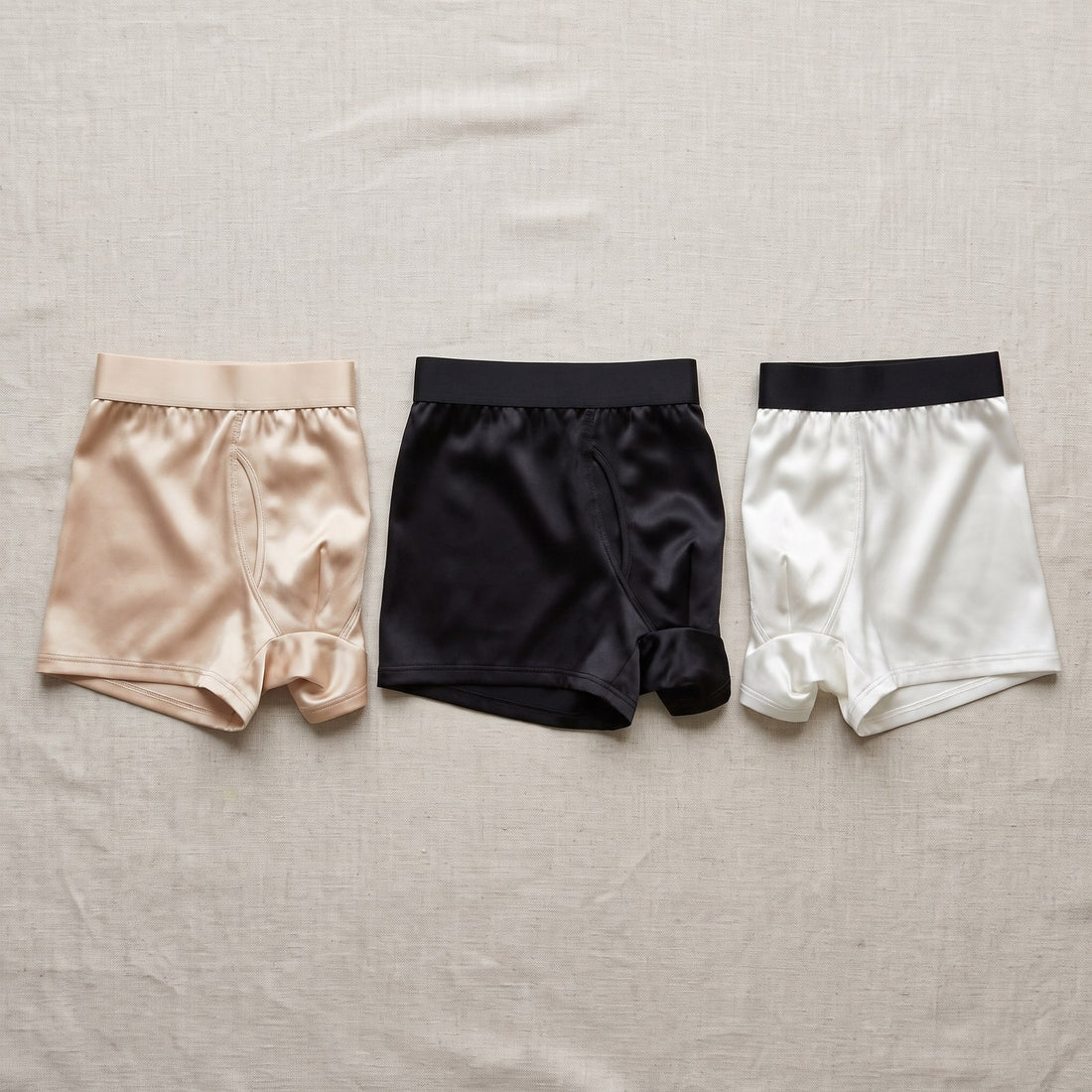 SVALKA silk boxers in beige, black and white