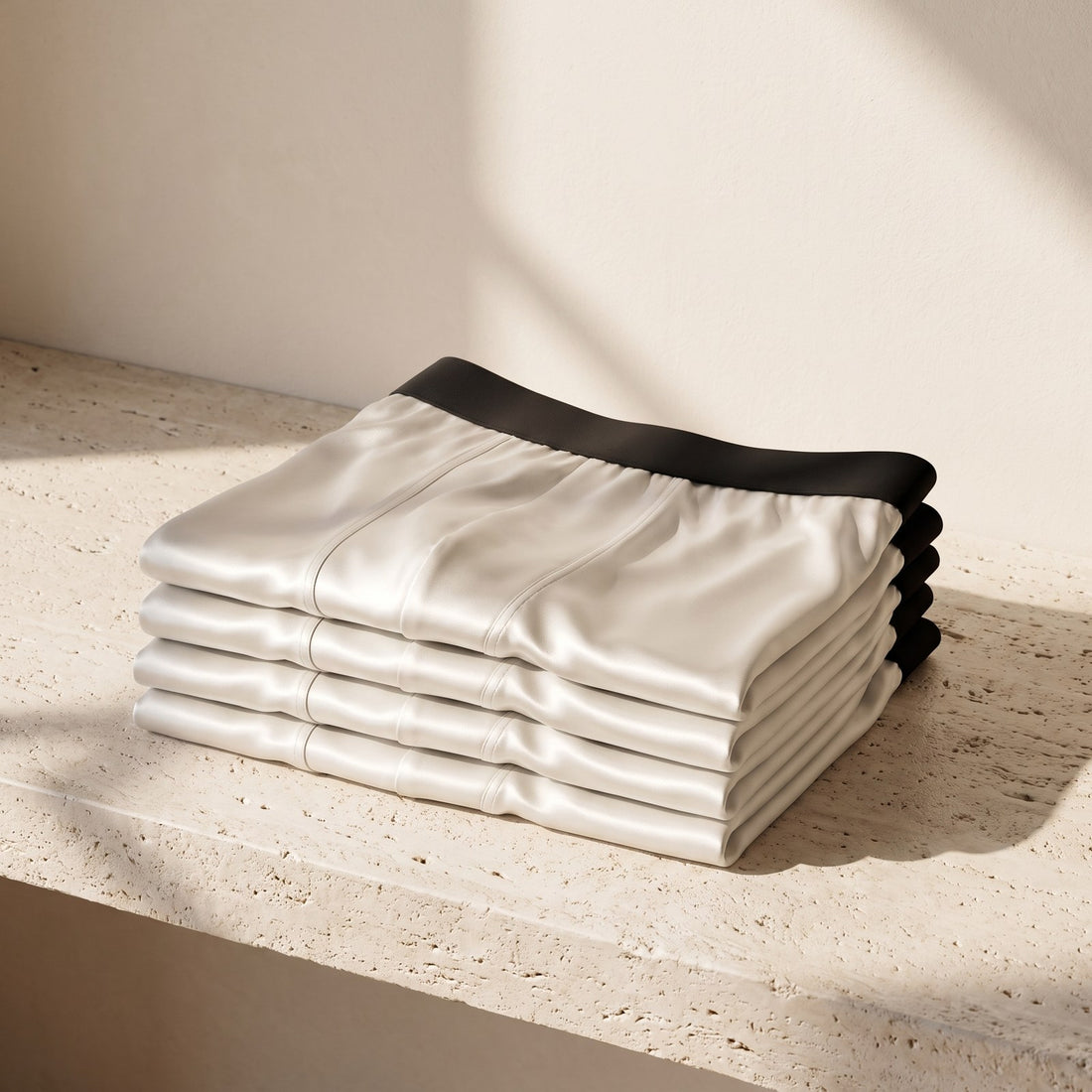 White SVALKA silk boxers with black waistband