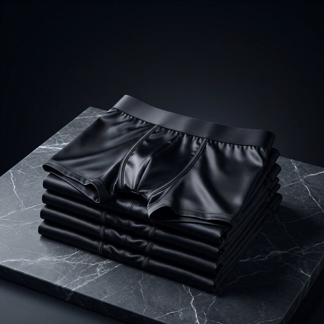 Stack of black SVALKA silk boxers