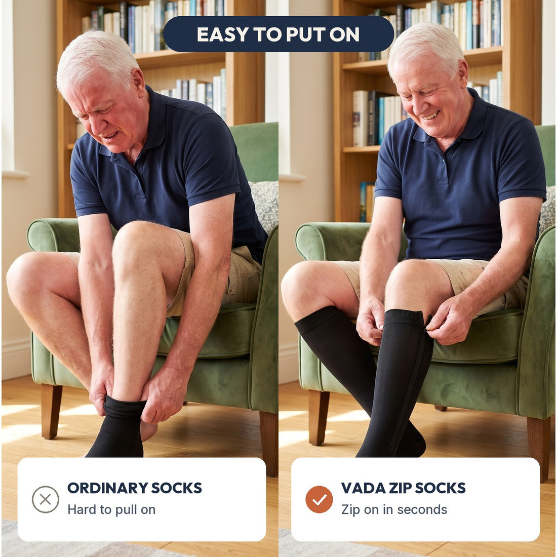 Ordinary support socks vs VADA zip socks