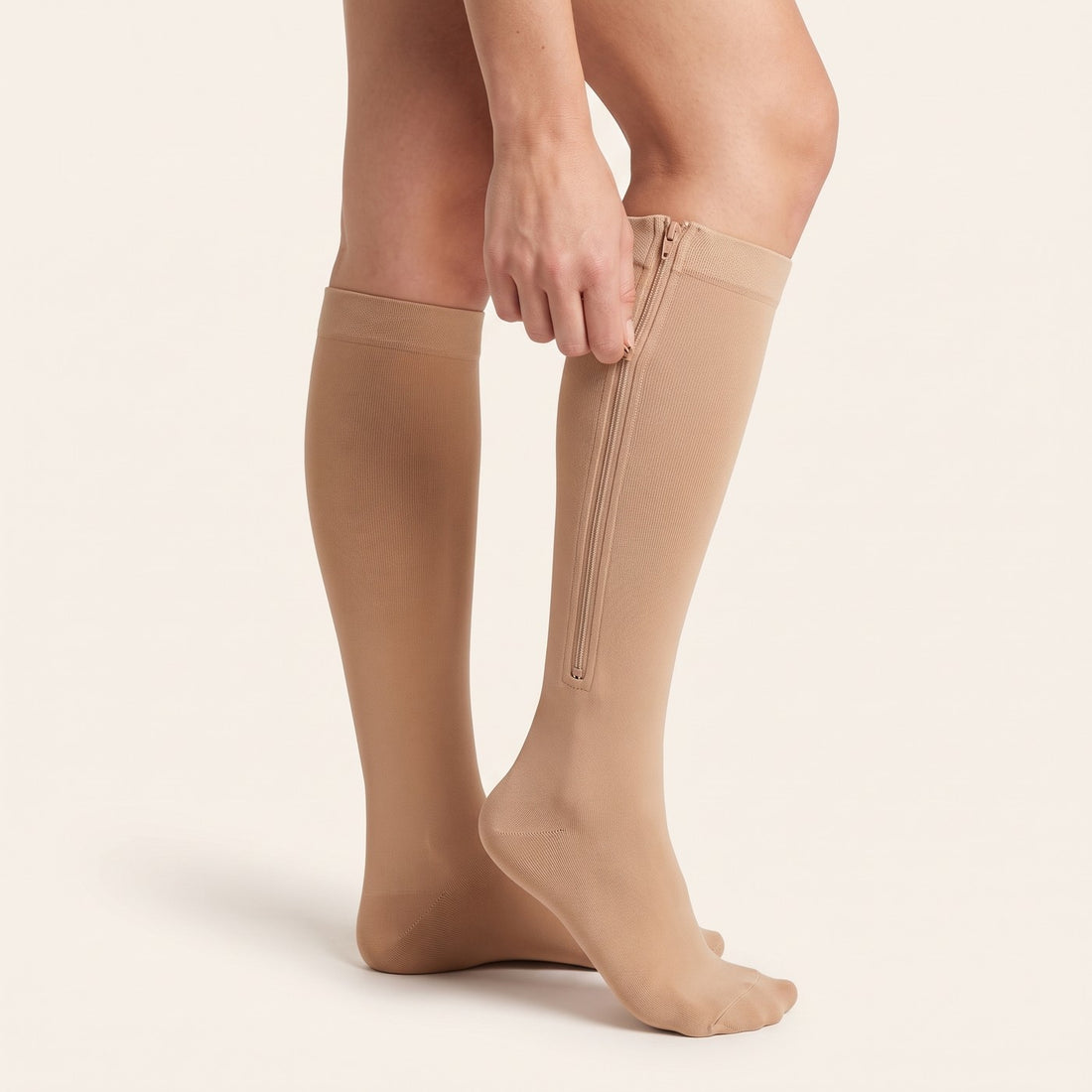 Beige — VADA zip compression socks in beige
