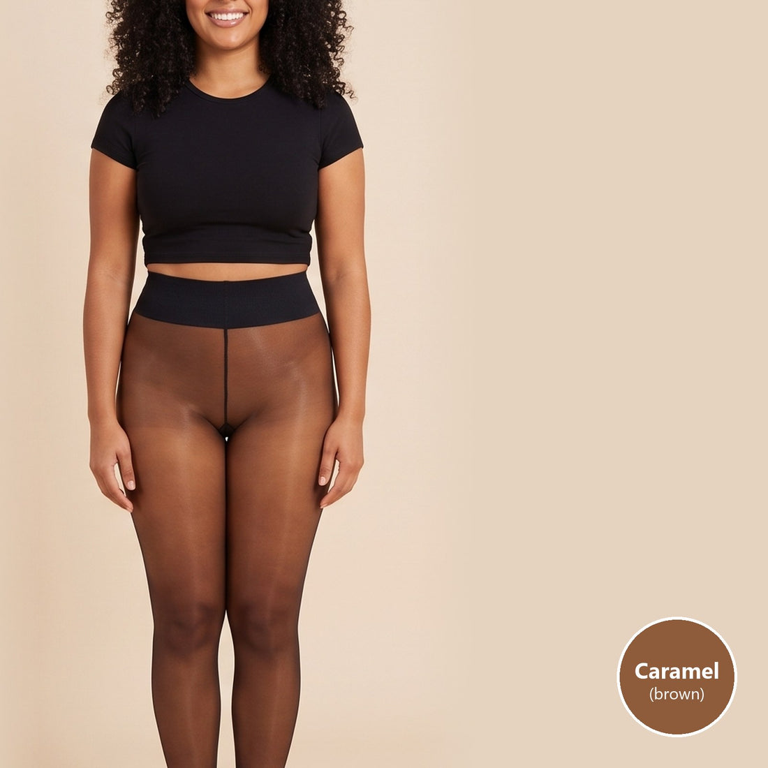 Caramel shade VINTRA fleece-lined tights