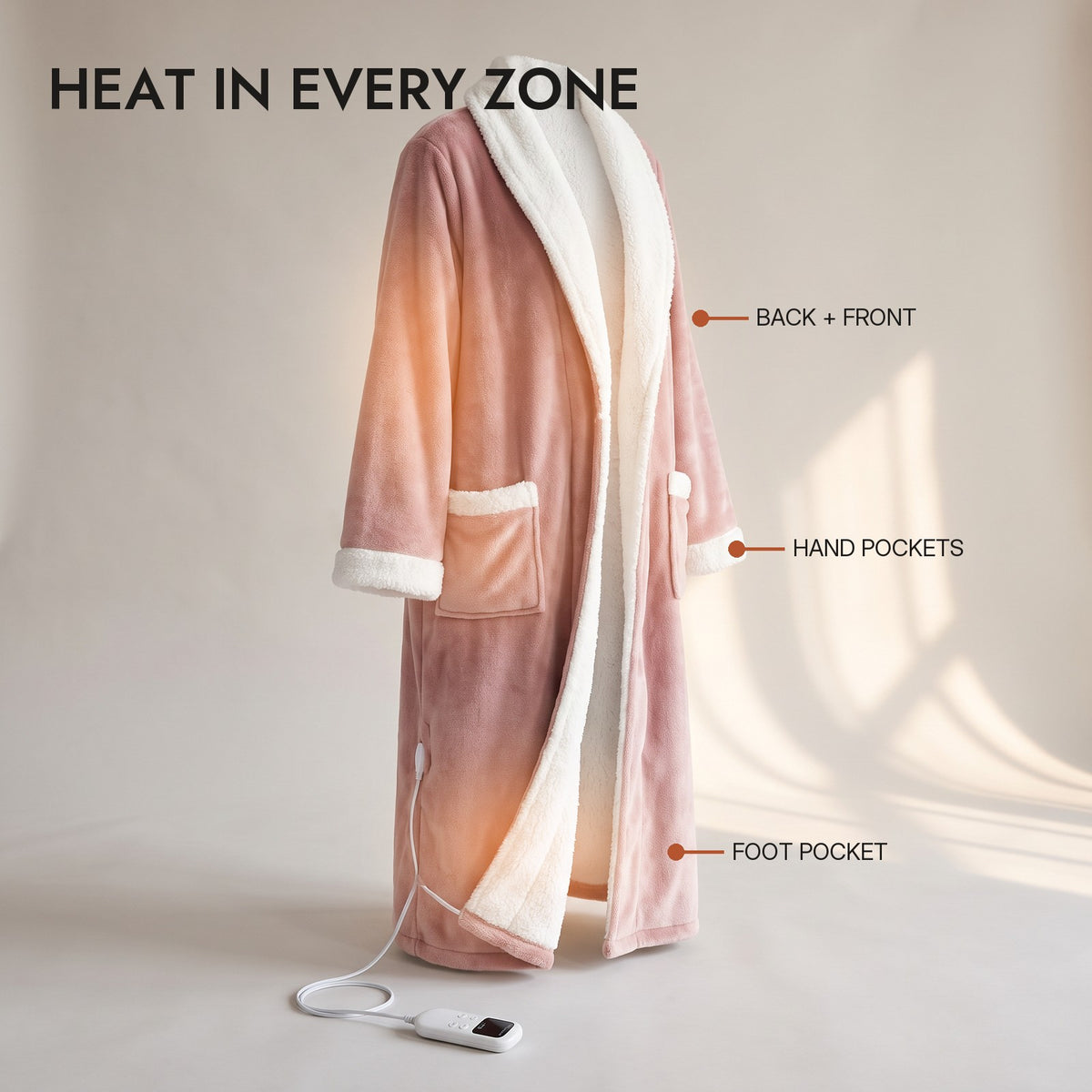 Heat in the back, front, hand pockets and foot pocket