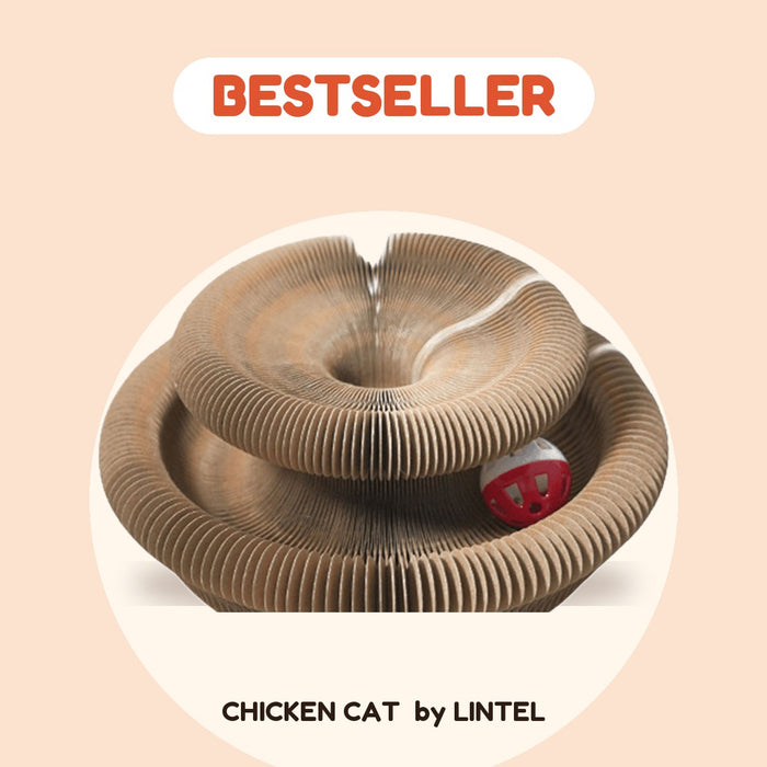 CHICKEN CAT shape-shifting cat scratcher with ball track