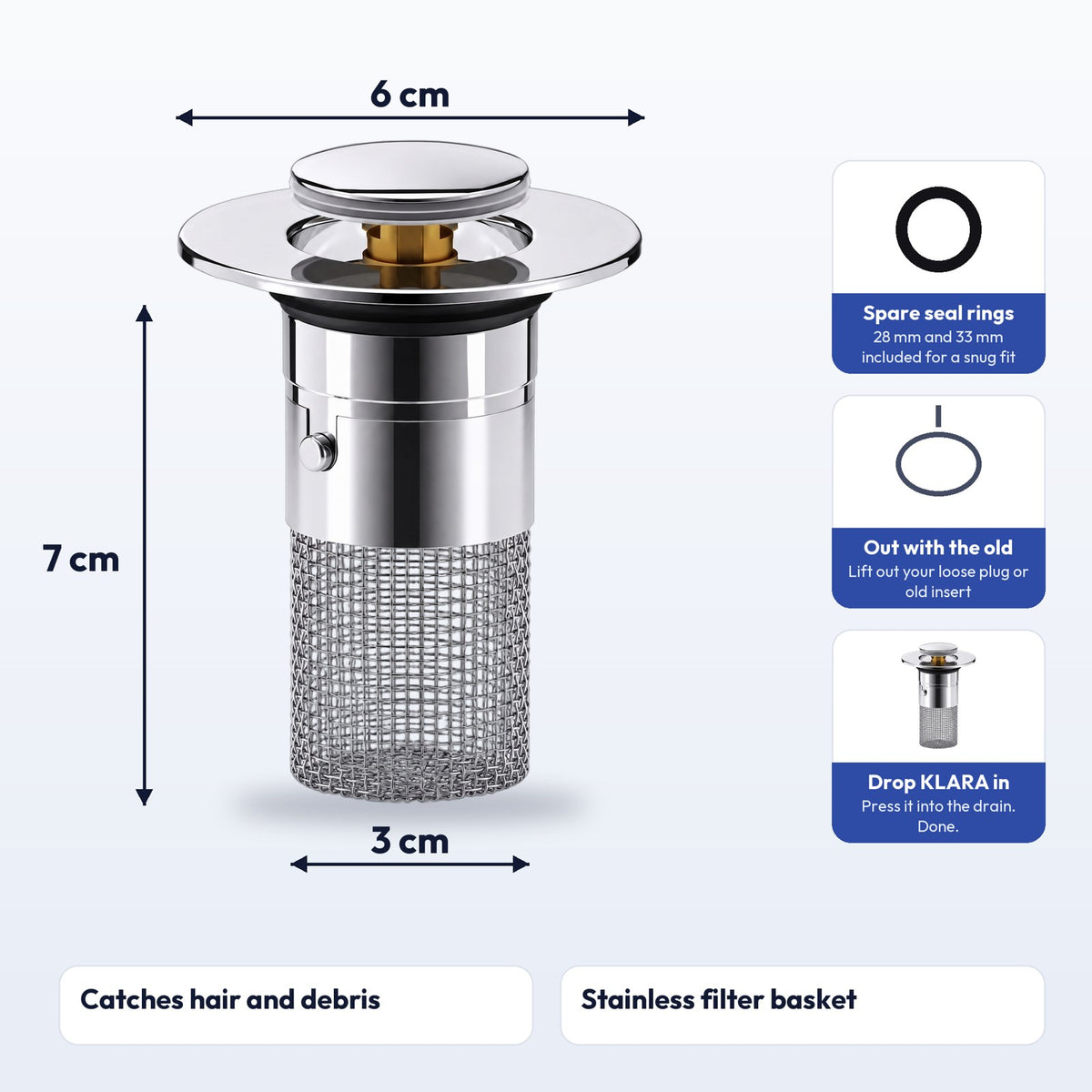 KLARA size: 6 cm cap, 7 cm tall, 3 cm basket, spare seal rings