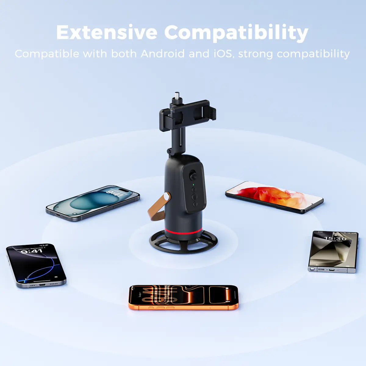 VIRA works with Android phones and iPhones, with or without a case