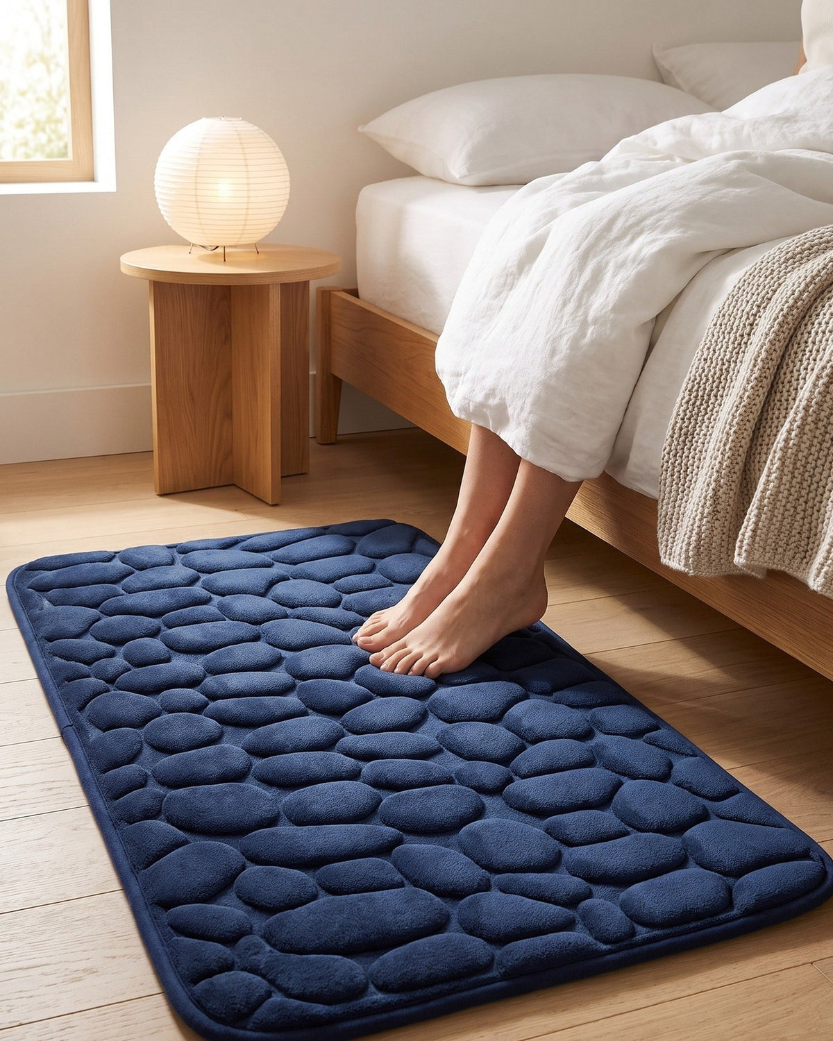 The large Pebble Bath Mat as a soft bedside rug
