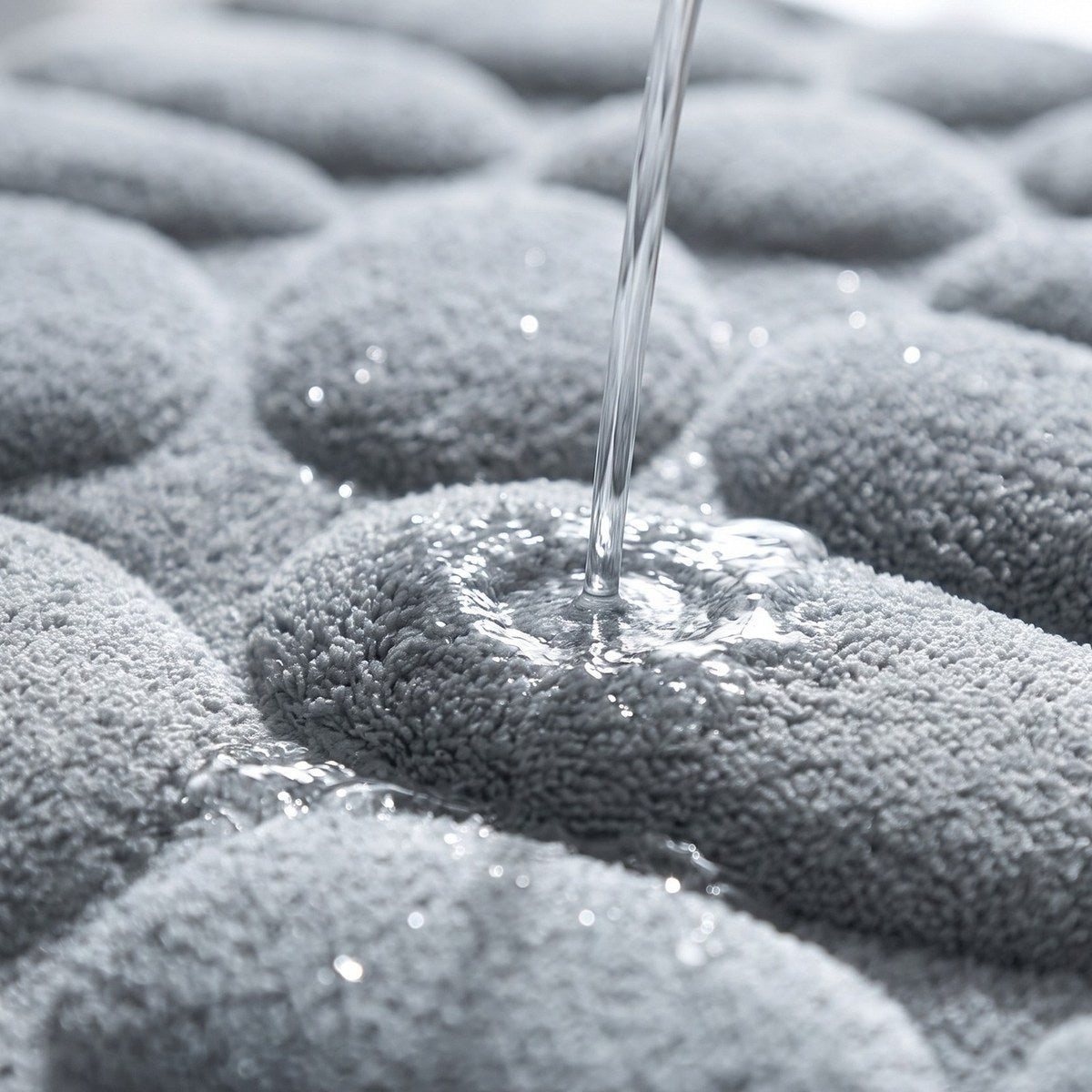 Water poured onto the mat disappearing into the velvet