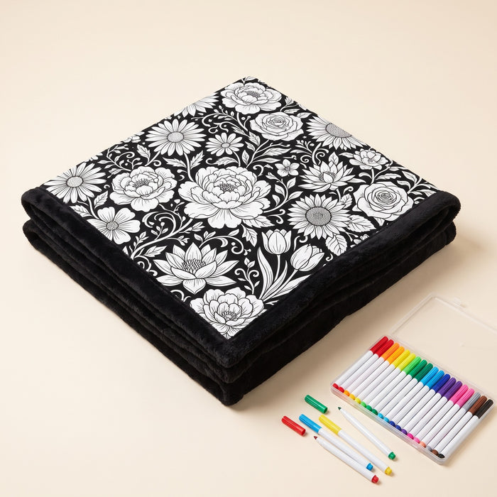 Flowers — KRITA colouring blanket in Flowers, folded, with washable markers