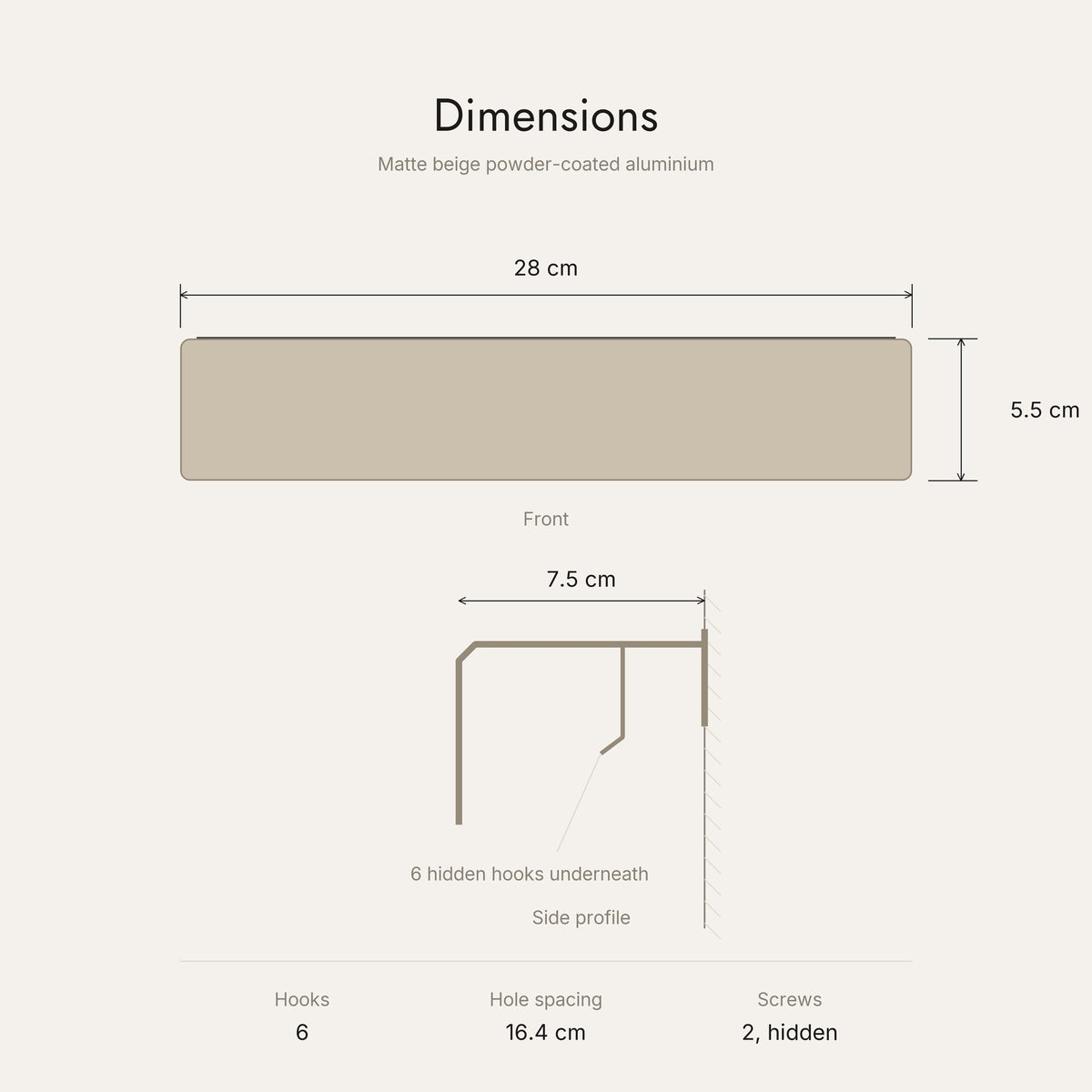 Key Shelf dimensions 28 x 5.5 x 7.5 cm