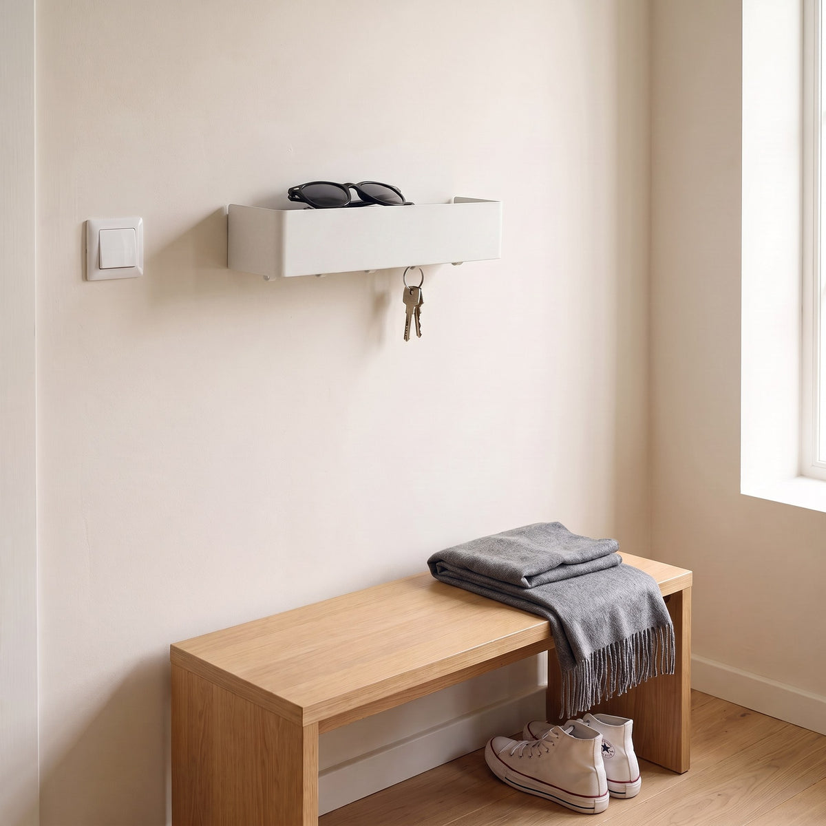 Key Shelf mounted at chest height in an entryway