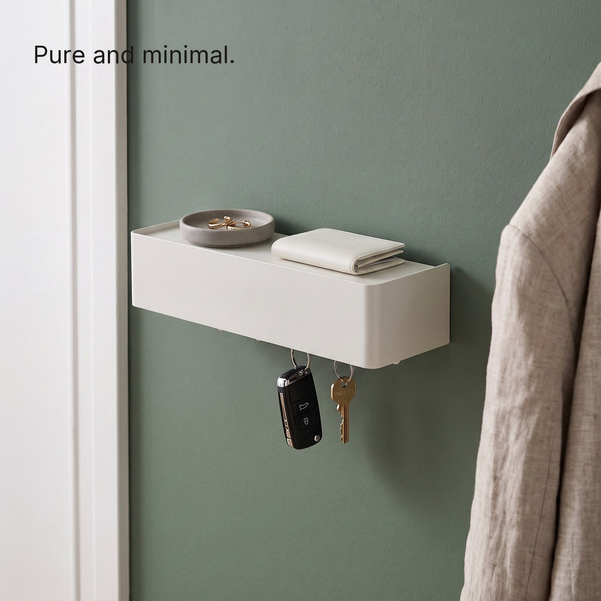 Key Shelf on a green hallway wall