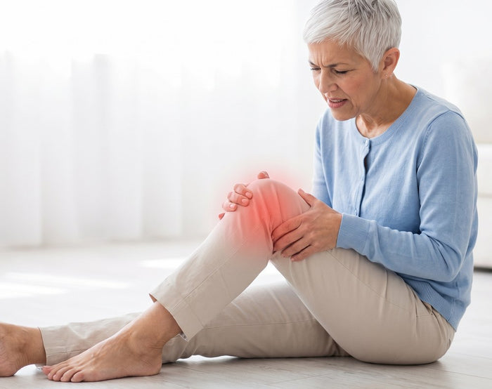 Woman holding a stiff knee