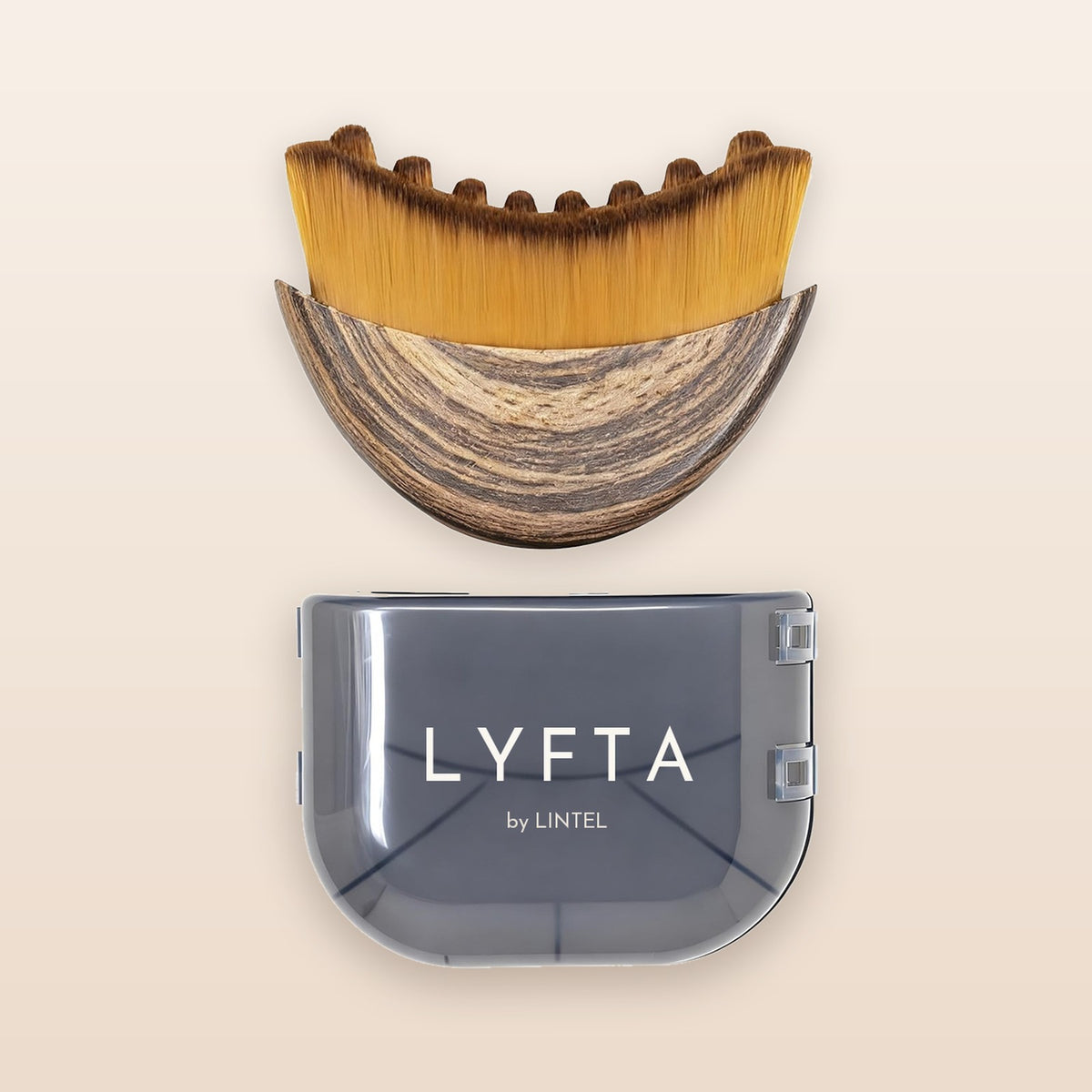 LYFTA Lymphatic Face Brush in Walnut Finish with its storage case