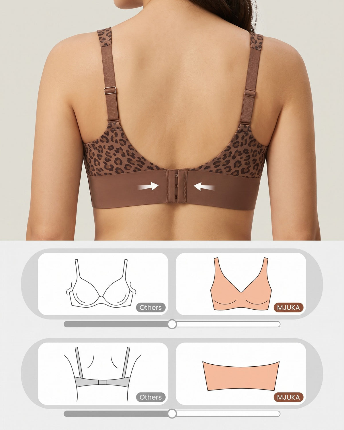 Wide smooth back band with adjustable hook closure