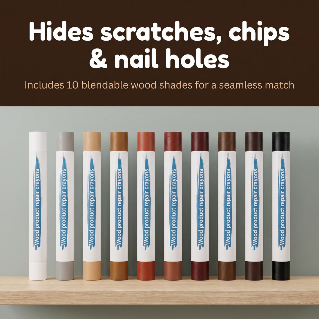 REPA wood repair wax sticks, 10 shades in a row