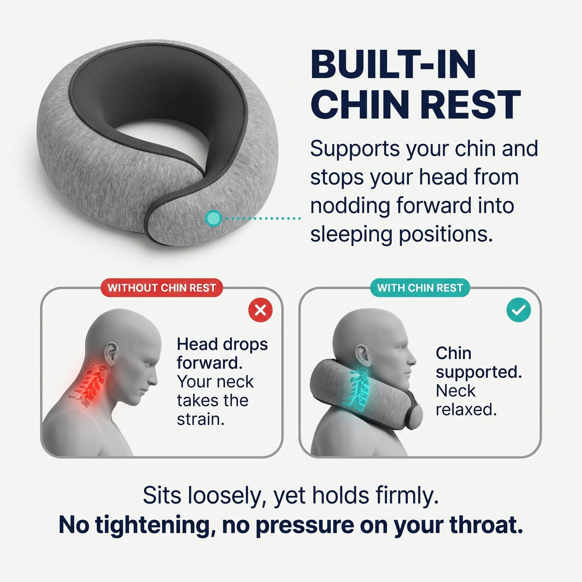 Built-in chin rest keeps your head from nodding forward