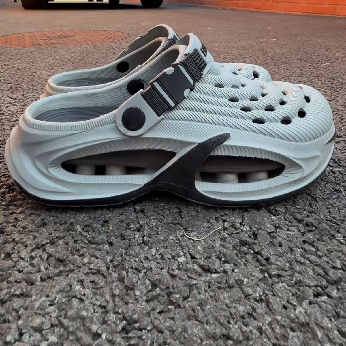 SVALA clogs in Grey on the street