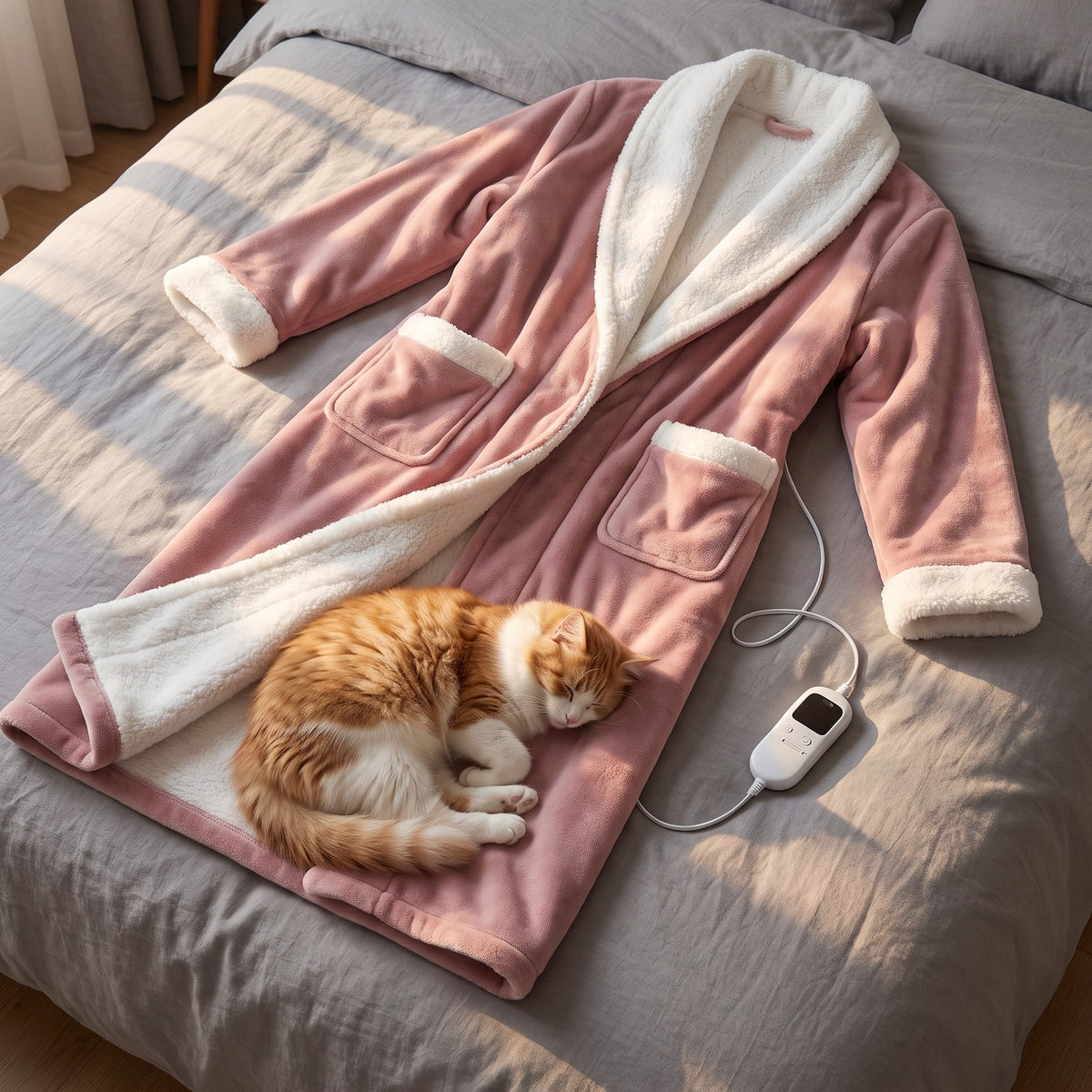 VARMA on the bed with the cat asleep on the foot pocket