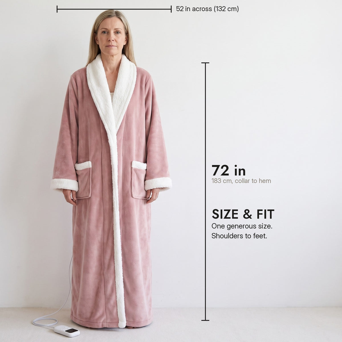 Size and fit: 72 in long, 52 in across